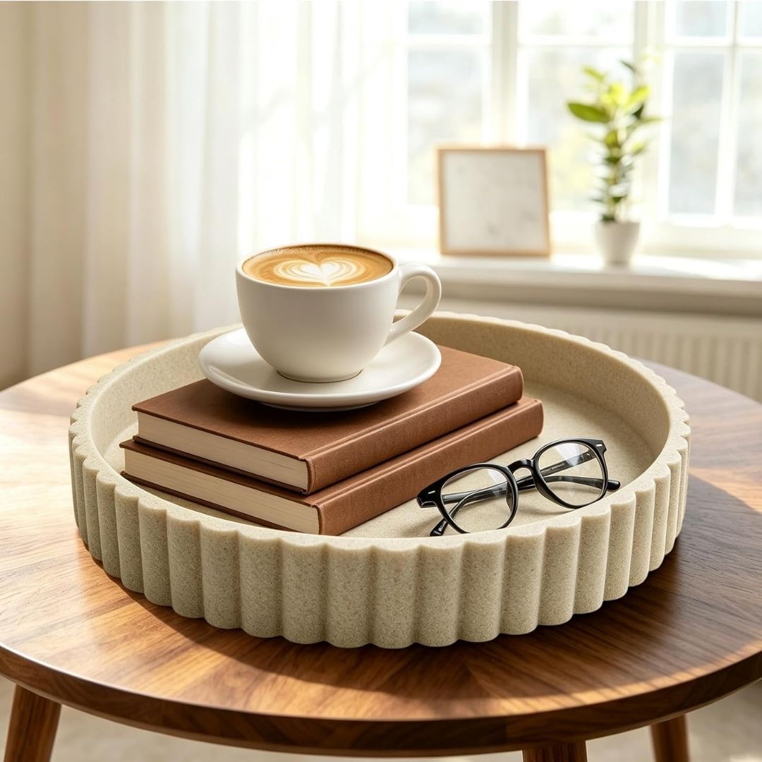 Bente - Decoratieve Ronde Serveerschaal met Ribbelrand