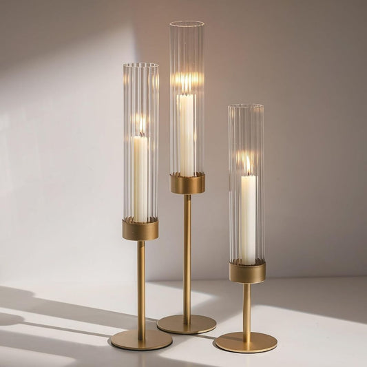Finn - Elegante Glazen Kandelaars met Gouden Standaard