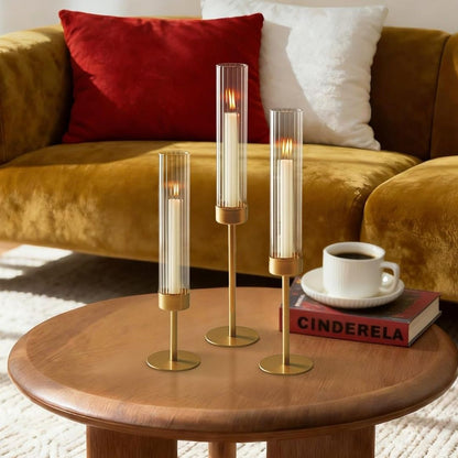 Finn - Elegante Glazen Kandelaars met Gouden Standaard
