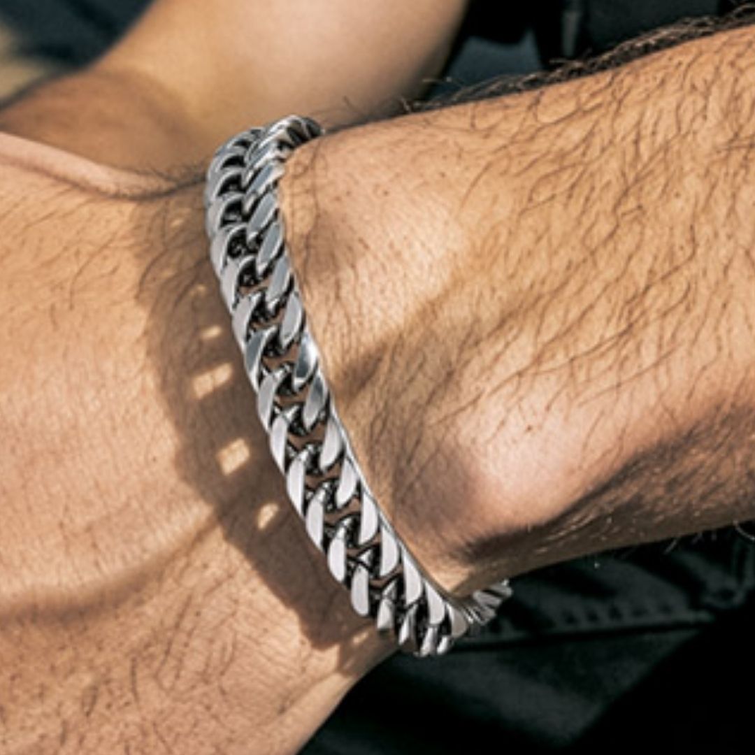 Kasper - Stijlvolle Zilverkleurige Schakelarmband voor Heren