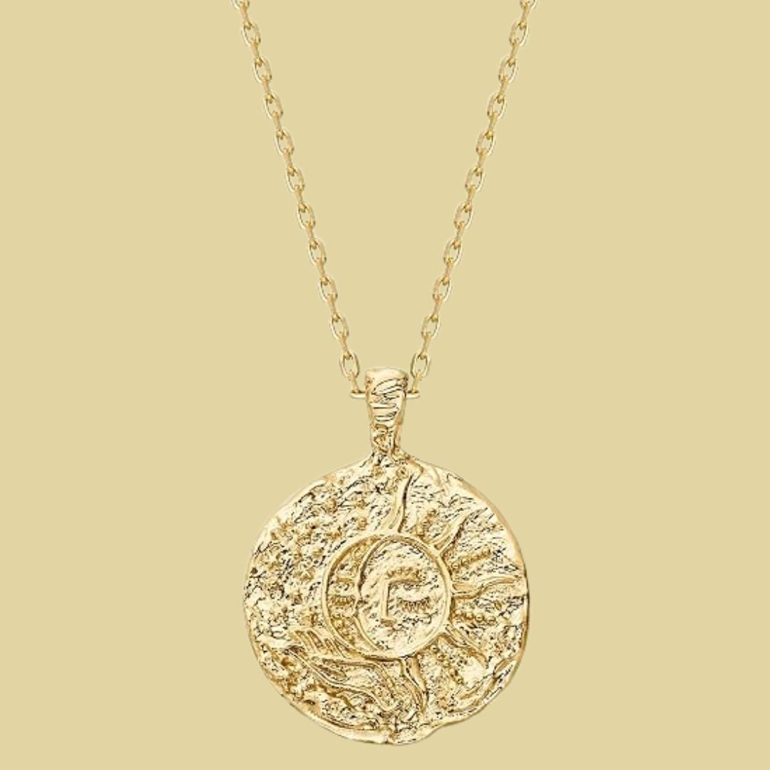 Tobias - Gouden Munt Ketting met Maan en Zon Design